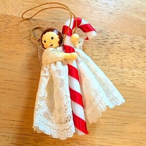 ⭐5/$25 Vintage Avon 1990's Christmas Ornament Angel with Candy Cane Lace Dress